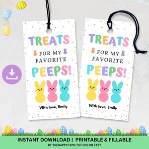 Treats For My Favorite Peeps Gift Tag, Easter School Class Tag, Easter Basket Favor Tag, Easter Bunny Tag, Happy Easter Treat Bag Tag
