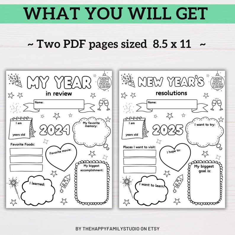 New Year's Resolution for Kids, Year in Review Worksheet, New Year's ...