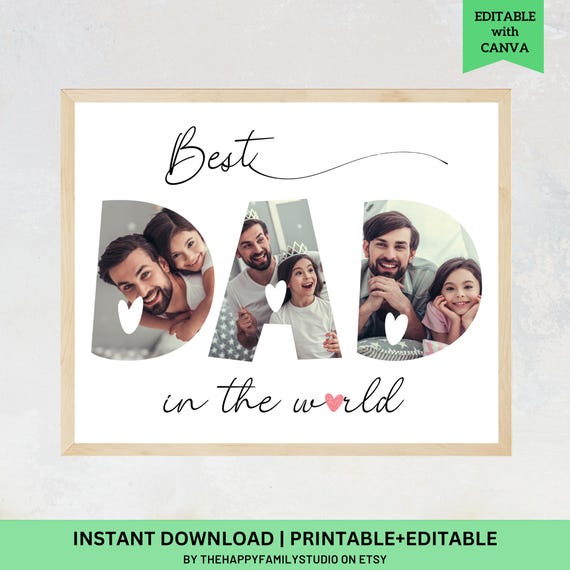 Father's Day Photo Collage Template, Personalized Dad Gift