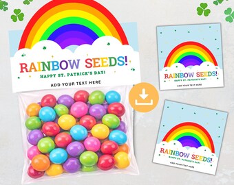 St. Patrick's Day-traktatietastopper, Rainbow Seeds-cadeaukaartje, St. Patrick's Day-gunst, snoeptastopper, traktaties in de klas, kaboutertraktatietas