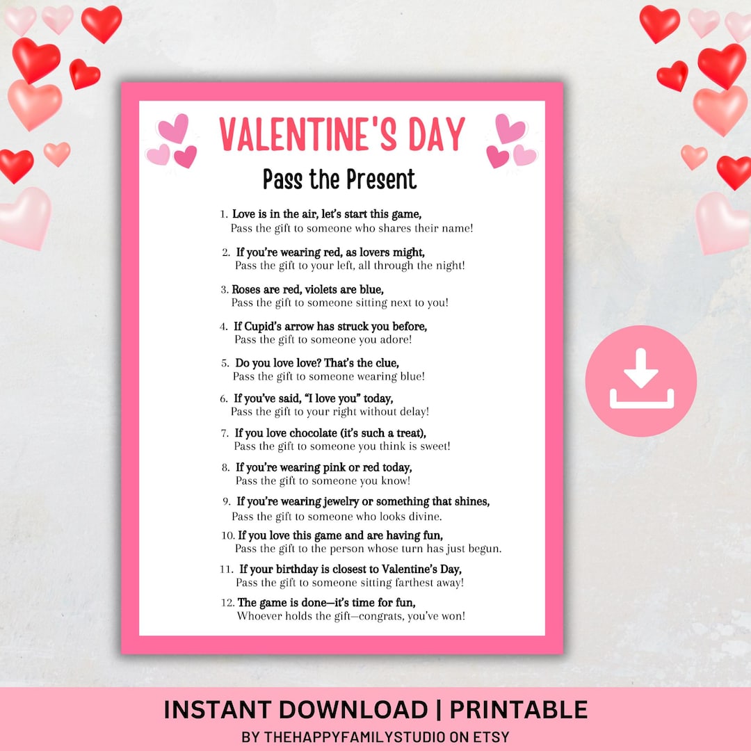 Valentines Pass the Gift Game, Valentines Day Party Game, Valentine ...