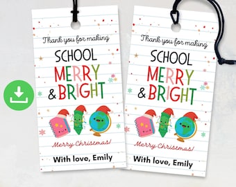 Etiqueta imprimible de regalo de Feliz Navidad, Etiqueta para útiles escolares, Etiqueta de regalo para maestros en Navidad, Etiqueta de regalo para el aula, Etiquetas de regalo de agradecimiento para maestros