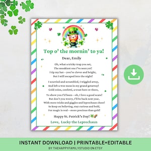 Bearbeitbarer Koboldbrief für Kinder, Koboldfalle, Brief von Kobold, St. Patrick Tagesnotiz, St. Patricks Tageskinderaktivität, St. Paddy