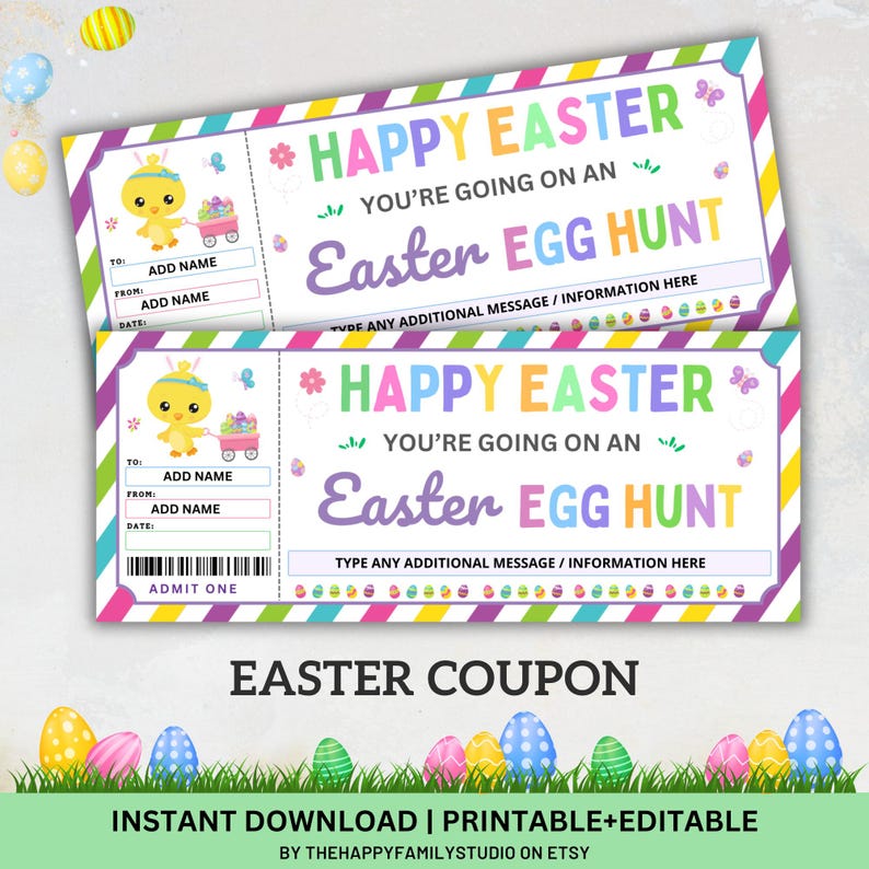 Editable Easter Gift Coupon, Easter Bunny Gift Certificate, Custom ...