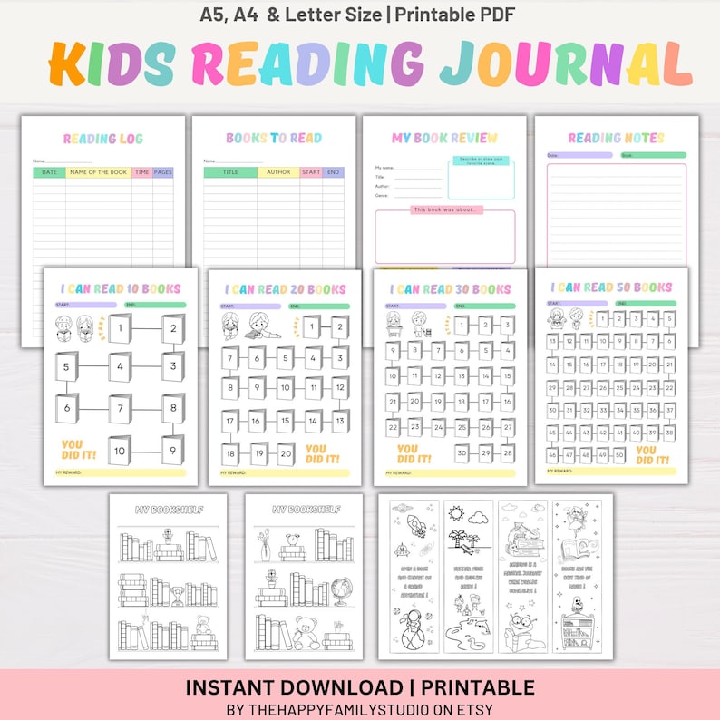 Kids Reading Journal Printable, Bookshelf Reading Tracker, Reading Log ...