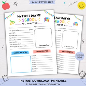 First and Last Day of School Interview, Back to School Questionnaire, School Keepsake , School Interview, All About Me, Kid&#39;s Memory Journal