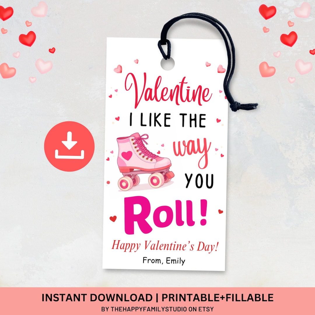 Roller Skate Valentine Gift Tags, I Like the Way You Roll Tag ...