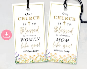 Etiqueta de regalo de la iglesia Feliz Día de la Madre, Regalo de la iglesia para mamá, Tarjeta de regalo del Día de la Madre, Etiqueta floral del Día de la Madre, Etiquetas de recuerdo para mamá cristiana,
