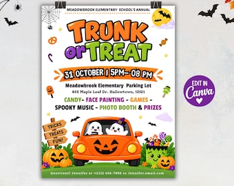 Editable Trunk or Treat Invitation, Trunk or Treat Flyer, School or Church Trunk or Treat Flyer, Halloween Event Invite, Trick or Treat