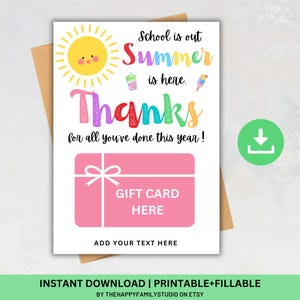 L'école c'est la fin de l'année, l'été est là, porte-cartes cadeau, étiquettes de cadeau de fin d'année scolaire, carte cadeau de remerciement pour enseignant, carte du personnel, cadeau d'été pour enseignant