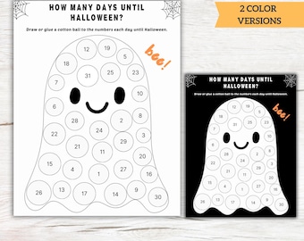 Feuille de calcul fantôme du compte à rebours d'Halloween, compte à rebours d'Halloween à imprimer pour les enfants, activité de compte à rebours d'Halloween, calendrier de l'Avent Halloween amusant