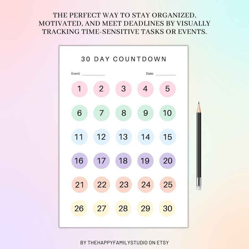 30, 60, 90 Day Countdown Printable Tracker ,printable Countdown for Any