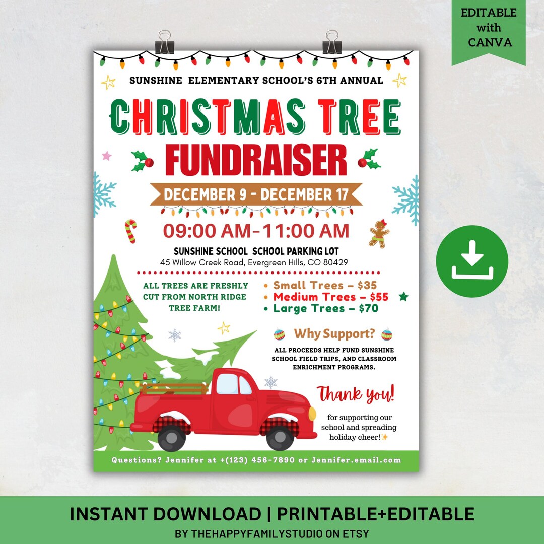 Christmas Tree Fundraiser Flyer Template, School Holiday Event Poster ...