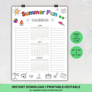 Editable Summer Coloring Calendar Poster: Family Fun Checklist (Digital Download)