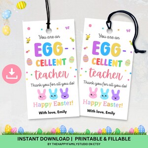 You Are Egg-cellent Teacher Appreciation Tag, Happy Easter Favor Tags, Easter Basket Gift, Thank You Tag, Easter Cookie Tags, School Favors