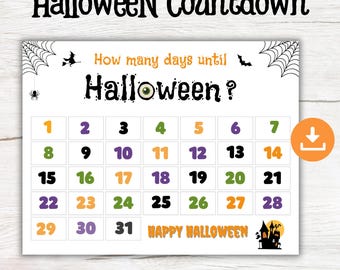 Halloween Countdown Calendar for Kids, Fun Halloween Advent Calendar, Halloween Kids Activity, Fall Classroom Decor, Halloween Worksheet