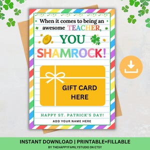 Porte-cartes d'enseignant pour la Saint-Patrick, carte-cadeau de remerciement pour enseignant You Shamrock, carte-cadeau de la chance irlandaise, cadeau de remerciement pour un collègue