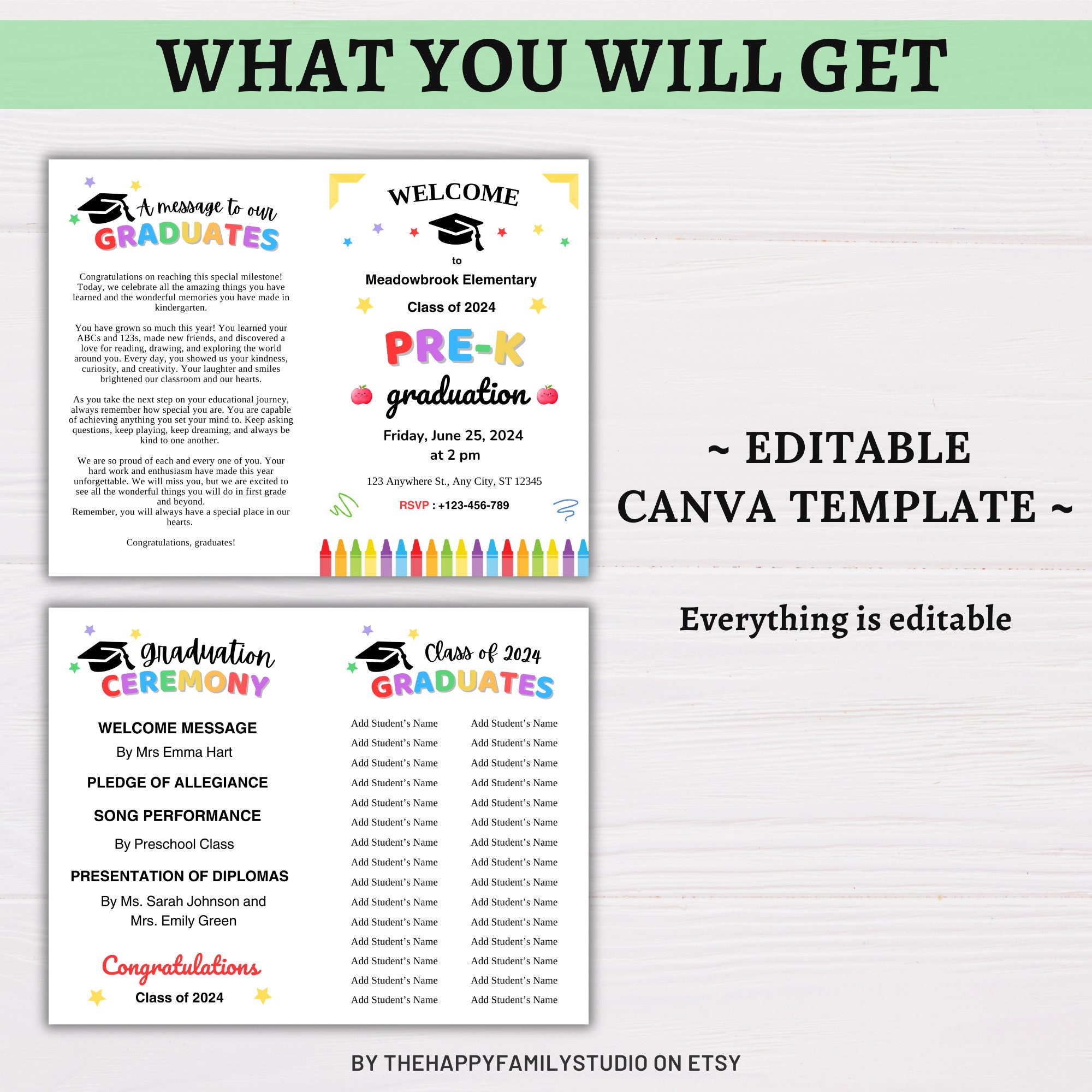 Editable pre k graduation program graduation ceremony template prek