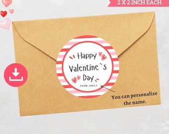 Personalized Valentine&#39;s Day Gift Labels, Valentines Round Treat Tags, Sweet Treat Favor Tag,  Kids Valentines Treat Bag Printable Stickers