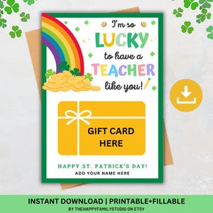 Porte-carte cadeau de remerciement pour les enseignants de la Saint-Patrick, étiquette chanceuse d'avoir un enseignant comme vous, carte-cadeau de la chance irlandaise, étiquette de remerciement pour enseignant