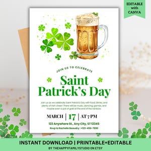 St. Patrick's Day Invitation Template, Shamrock Patricks Day Party Invite, St. Paddy's Day Celebration, St. Patrick's Day Flyer