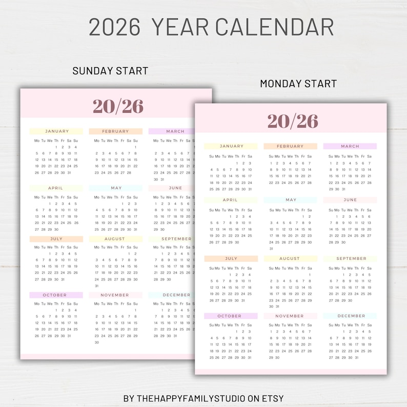 20242026 Yearly Calendar Printable, Year Wall Calendar, Yearly Planner