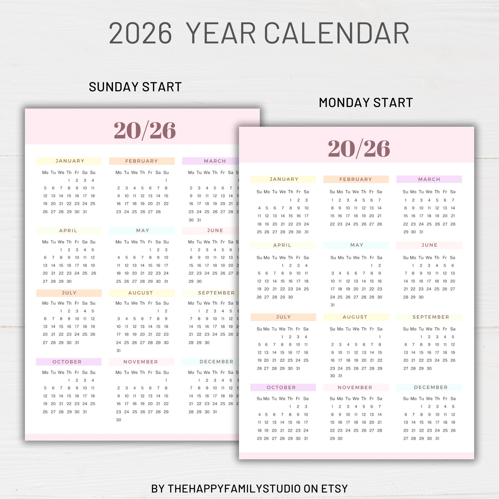 2024-2026 Yearly Calendar Printable, Year Wall Calendar, Yearly Planner ...