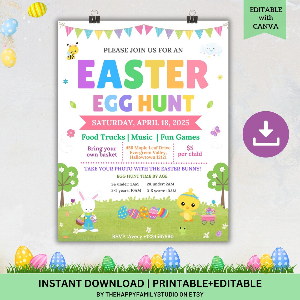 Editable Easter Egg Hunt Flyer Template, School Fundraiser Event, PTO ...