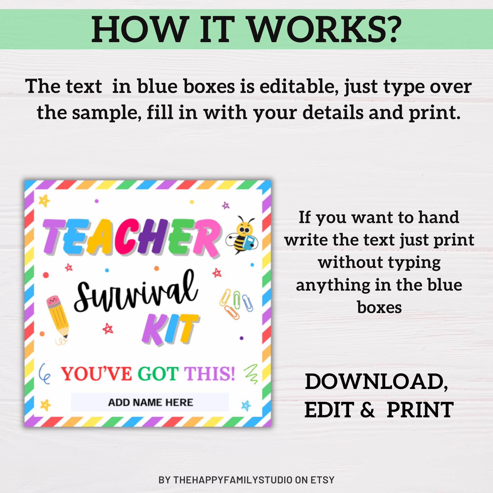 Back to School Survival Kit Gift Tag, Printable First Day of School ...