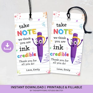 Lehrer Wertschätzung Stift Anhänger, Geschenkanhänger für Lehrer Wertschätzung, Take Note You Are Inkcredible Geschenkanhänger, Ende des Schuljahres Lehrer Geschenk