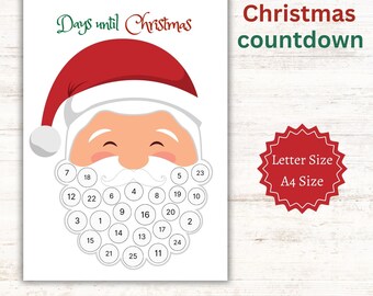 Countdown to Christmas, Christmas Advent Calendar for Kids, Christmas Santa's Beard Worksheet, Glue Cotton Balls on Santa's Beard Craft