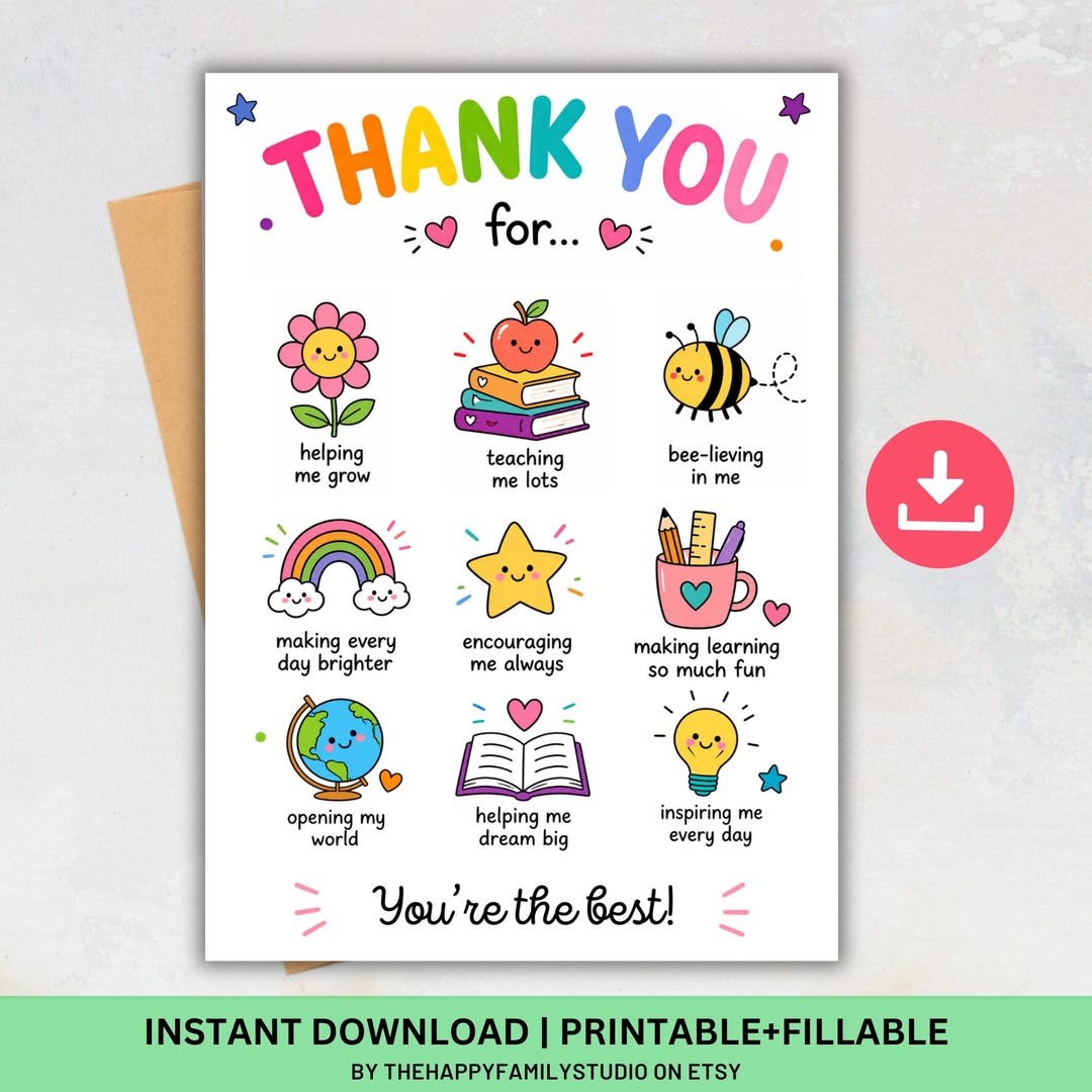 Teacher Appreciation Week Card, Teacher Thank You Note, End of Year ...