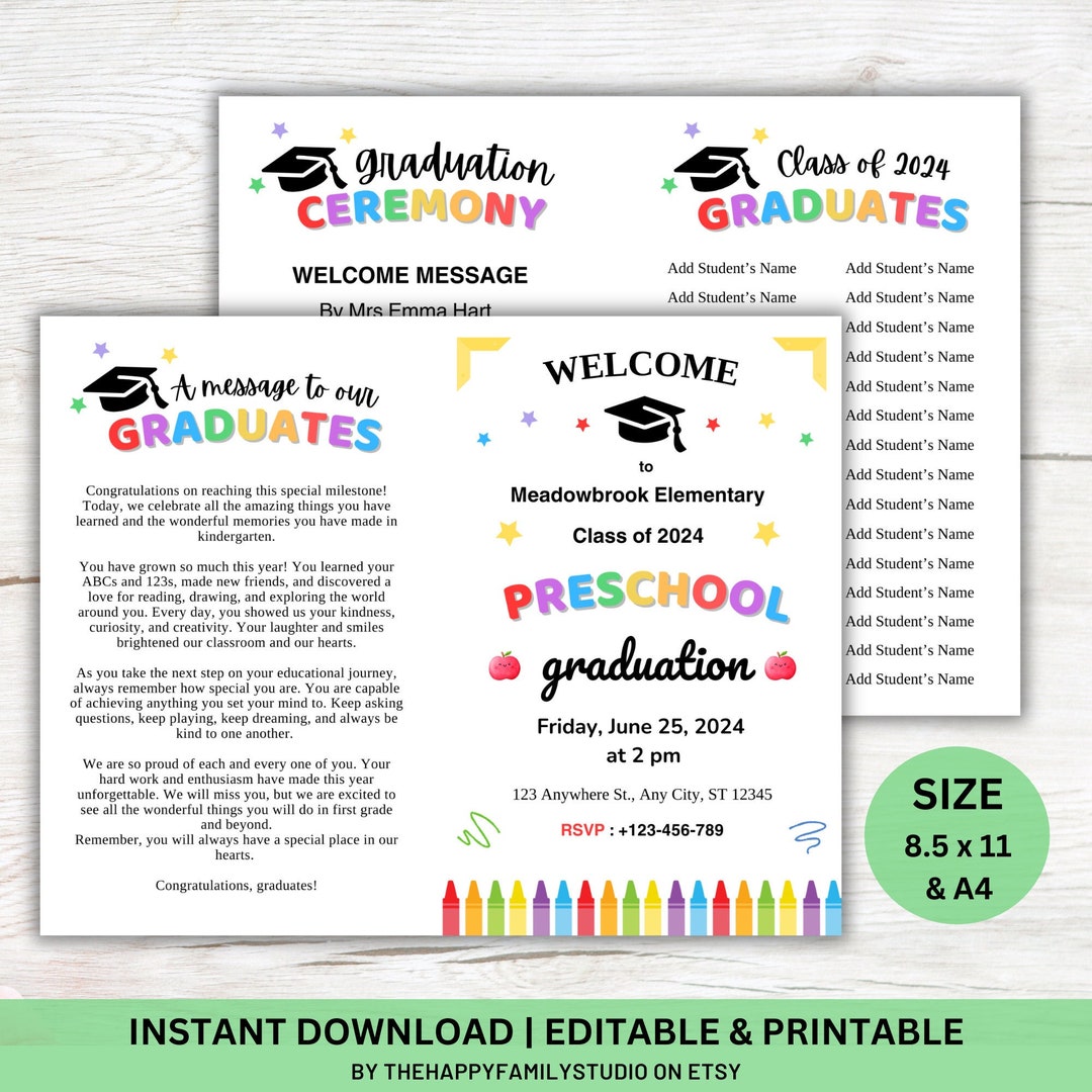 Editable Preschool Graduation Program Graduation Program Template Editable Preschool Graduation Program Graduation Program Template
