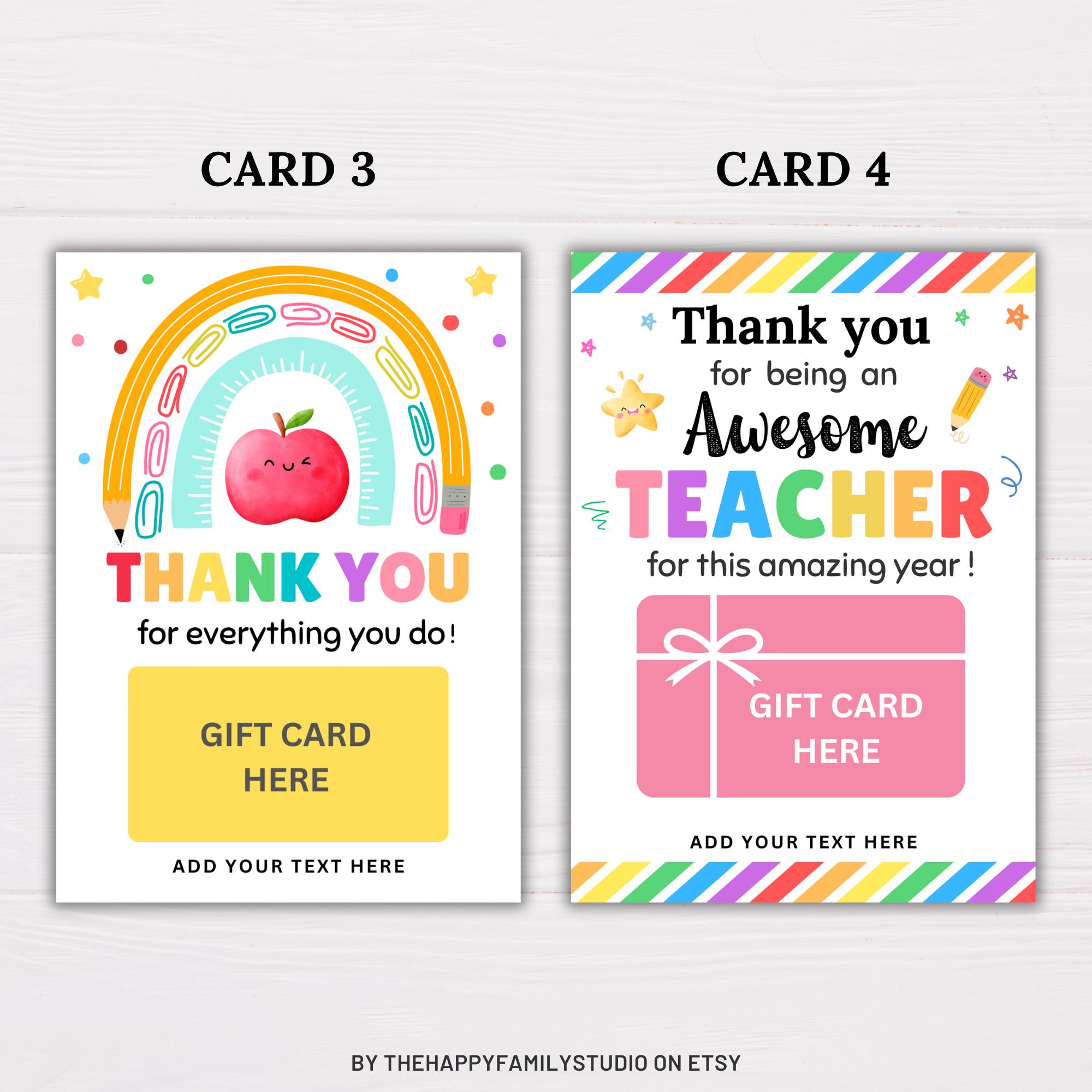 Teacher Appreciation Gift Card Holder Bundle, Printable Teacher Thank ...