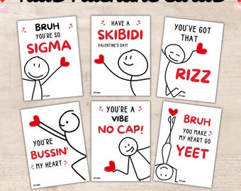 Slang Kids Valentine's Day Cards, Teen Tween School Valentines, Boys Slang Valentines, Bruh Valentine Cards, Funny Valentine Card