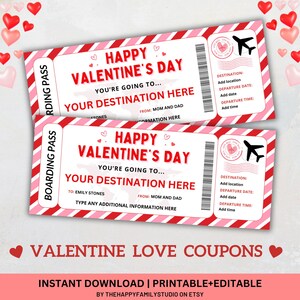 Valentine&#39;s Day Boarding Pass Template, Surprise Vacation Ticket, Valentine&#39;s Day Gift Idea, Valentine Boarding Ticket, Love  Trip Surprise