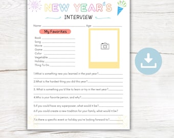 Yearly Interview Questions for Kids, Kid's New Years Interview, Year in Review, New Years Eve Time Capsule,  New Years Eve Kids Activity
