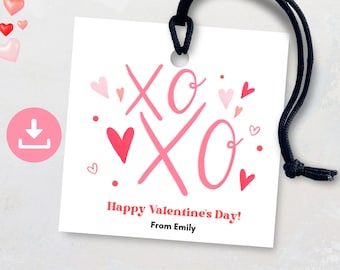 Etiqueta editable XOXO de San Valentín, etiquetas de regalo de San Valentín, etiquetas de regalo de San Valentín, etiqueta de San Valentín para el aula, etiqueta de regalo de San Valentín