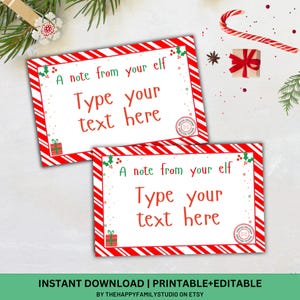 Modello di biglietti d'auguri modificabili per elfi, biglietti d'auguri per bambini, messaggi per elfi, idee per elfi di Natale, giochi per elfi, mini biglietti per elfi, attività natalizie
