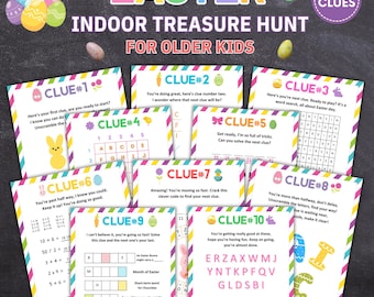 Indices de chasse au trésor de Pâques, Chasse au trésor d'oeufs de Pâques pour les enfants plus âgés, Chasse au trésor de Pâques en intérieur, Activité de jeu de panier de Pâques pour adolescents