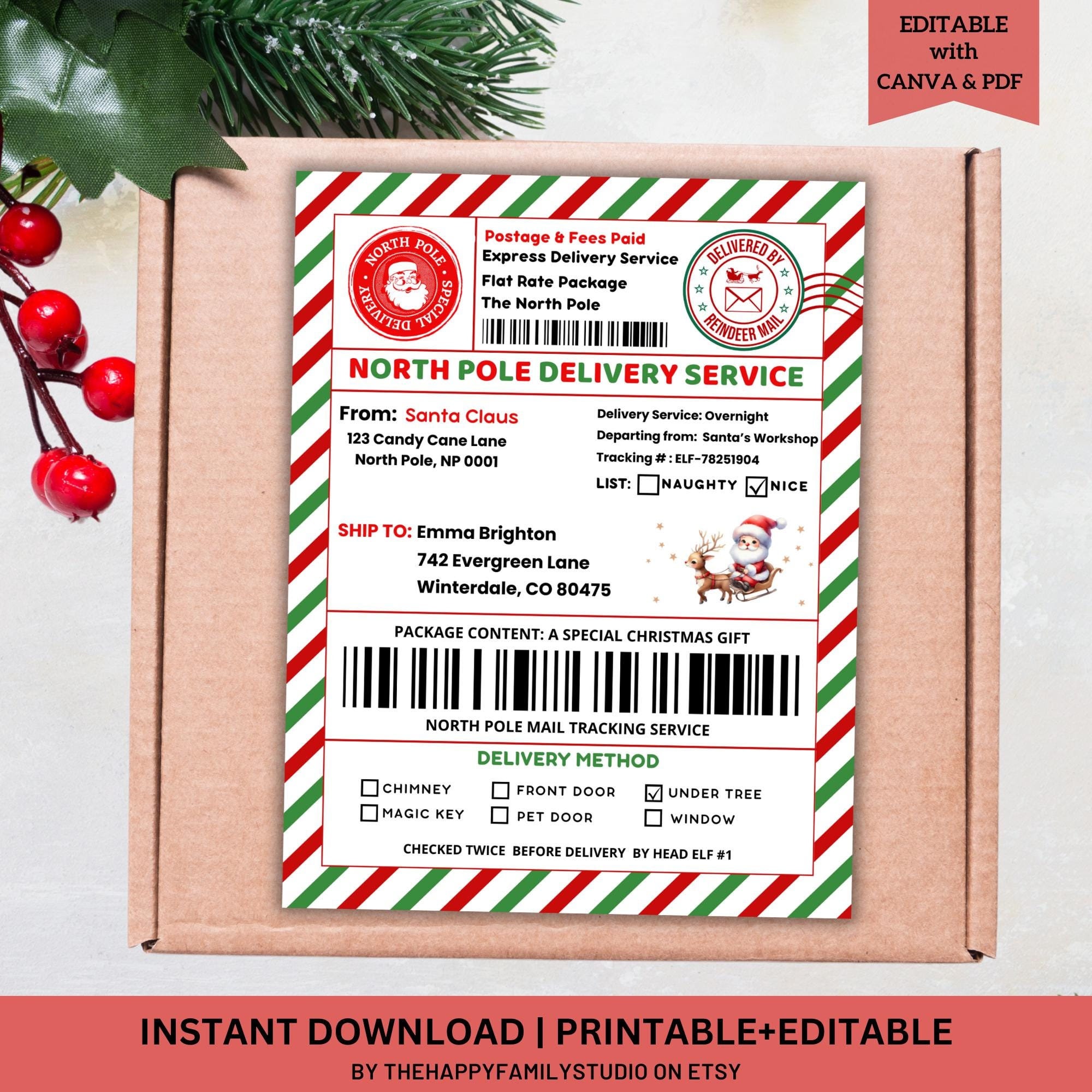 Editable Santa Shipping Label Template Santa #39 s Workshop Shipping Label