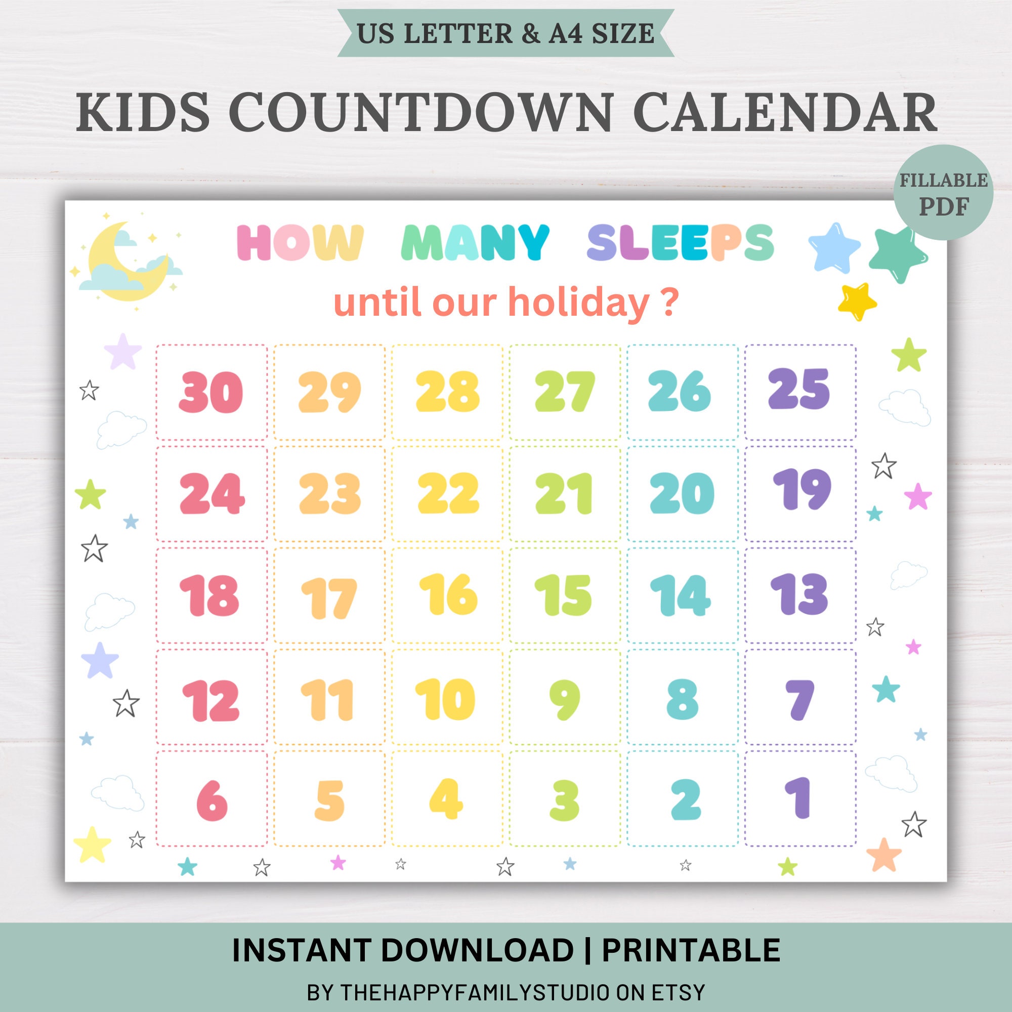 Kids Vacation Countdown, Countdown Calendar for Kids, Kids Countdown ...