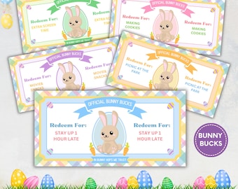 Easter Bunny Bucks Printable, Easter Bunny Money, Easter Coupons for Kids, Easter Basket Filler, Kids Egg Hunt Prize, Easter Treasure Hunt