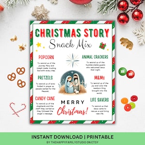 Christmas Story Snack Mix Gift Tag, Christian Treat Tag, Nativity Snack Mix Printable Labels, Christian Treat Bag Topper, Christmas Treat