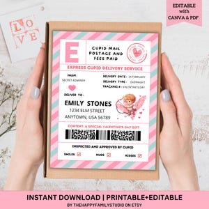 Etiqueta de envío editable para el día de San Valentín, etiqueta de regalo de Cupido para San Valentín, etiqueta de regalo con pegatinas de correo de entrega de Cupido, etiqueta de envío de San Valentín para niños