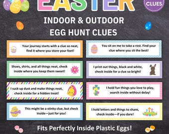 Easter Egg Hunt Scavenger Hunt Clue Cards, Indoor and Outdoor Egg Hunt, Treasure Hunt for Kids, Easter Games for Kids, Easter Egg Filler