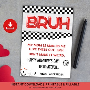 Bruh Slang Valentines Card For Kids, Teen Tween Valentine, Funny Valentines Card, Classroom Valentines, Gen Z Slang Valentine, middelbare school