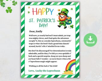 Leprechaun Letter for Kids Printable, Leprechaun Trap Letter, Saint Patrick's Day Kid Activity, St Patrick's Day Games, Irish Trap Treasure