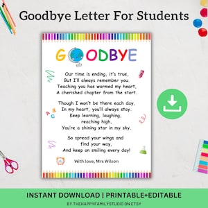 End Of School Year Poem Gift From Teacher To Student, End Of Year Gift For Students, Teacher Student Card, Kindergarten Graduation Card