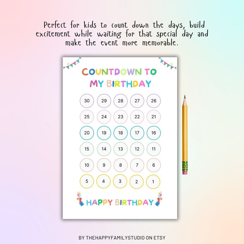 Birthday Countdown Printable for Kids, Birthday Advent Calendar ...